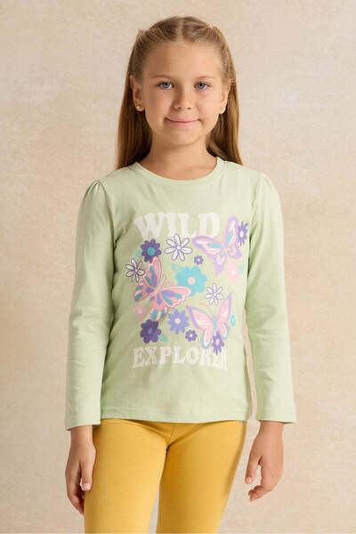 REDTAG Girls Green Printed T-shirt