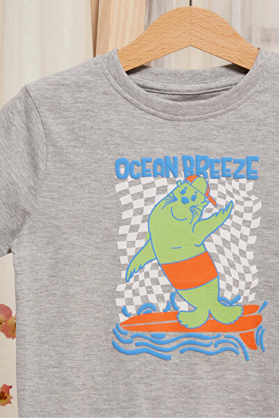 REDTAG Infant Boys Grey Shark Printed T-Shirt