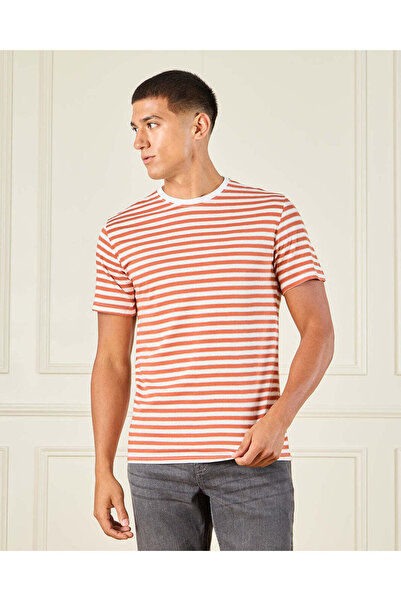 REDTAG Men Red Jacquard T-Shirt