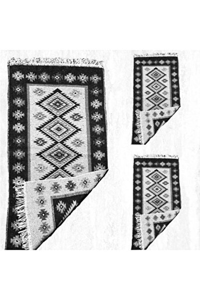 OEM 1+2 Traditional Rugs - 1x100x300 cm + 2x60x90 cm, Black & Gray, ROMB