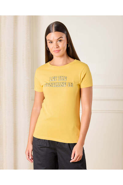 REDTAG Women Yellow Let The Sunshine In Printed T-Shirt