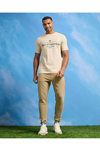 REDTAG Men Beige Graphic T-Shirt