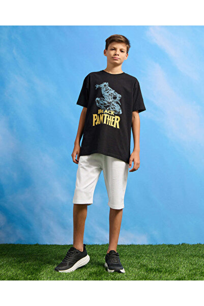 REDTAG Senior Boys Black Black Panther Print T-Shirt