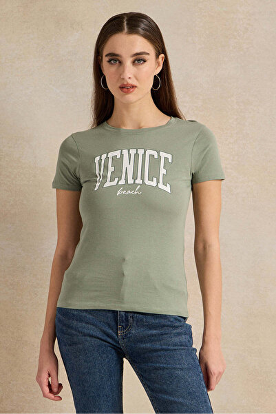 REDTAG Women Green Printed T-Shirt