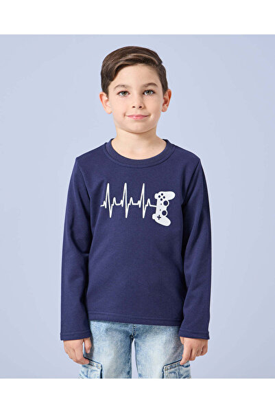 REDTAG Boys Navy Printed T-Shirt