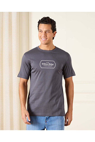 REDTAG Men Charcoal Basic Graphic T-Shirt