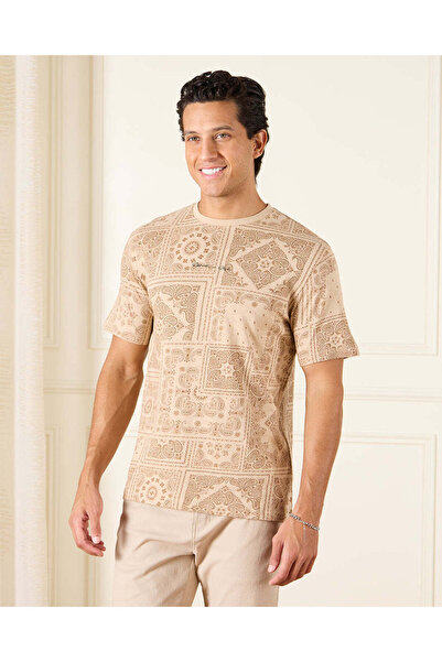 REDTAG Men Beige Graphic T-Shirt