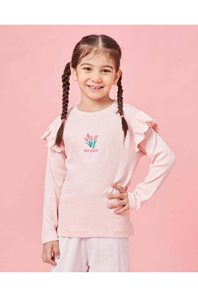 REDTAG Girls Pink Embroidered T-Shirt