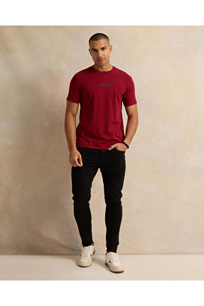 REDTAG Men Burgundy Printed T-Shirt