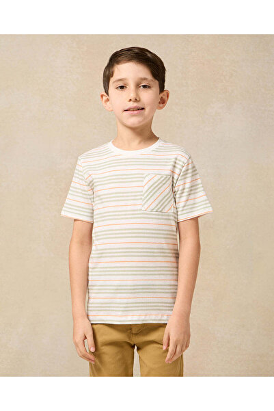 REDTAG Boys White Striped T-Shirt