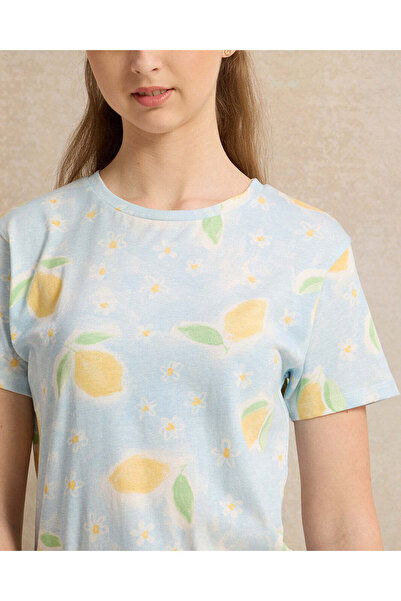 REDTAG Senior Girls Teal Printed T-Shirt