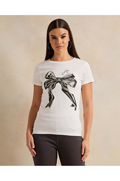 REDTAG Women White Printed T-Shirt