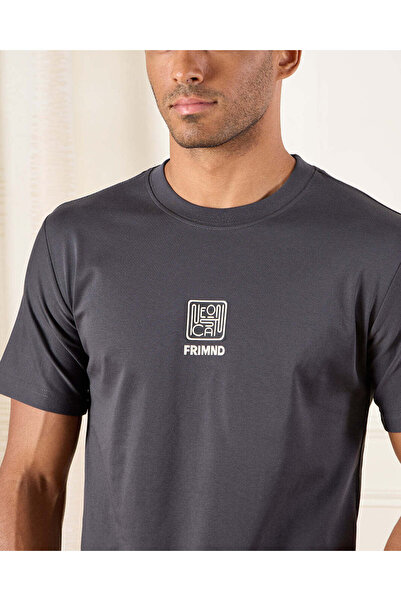 REDTAG Men Charcoal Printed T-Shirt