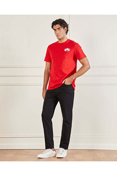 REDTAG Men Red Basic Graphic T-shirt