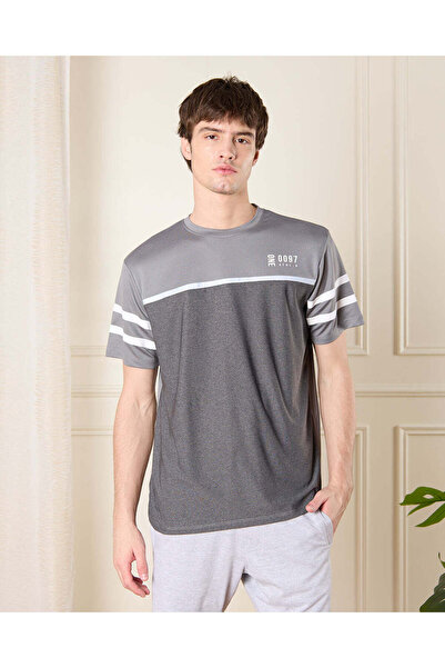 REDTAG Men Charcoal Cut And Sew Active T-Shirt