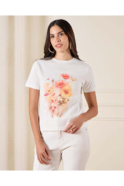 REDTAG Women White Printed T-Shirt