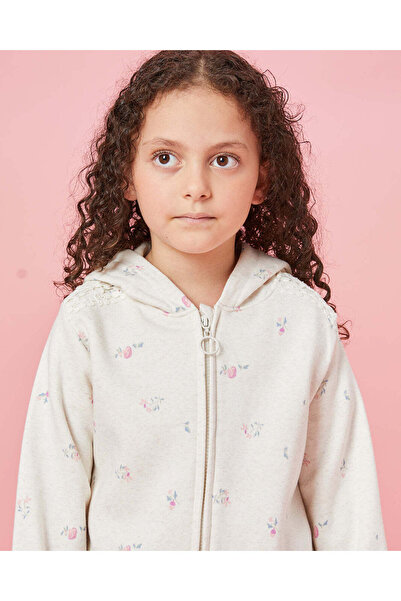 REDTAG Girls Ecru Embellished Hooded Sweatshirt