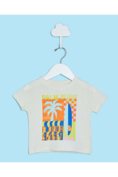 REDTAG Infant Boys Beige Palm Print T-Shirt