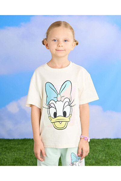 REDTAG Girls Yellow Daisy Duck Sequins Boxy T-Shirt