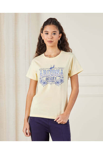 REDTAG Senior Girls Yellow Printed T-shirt