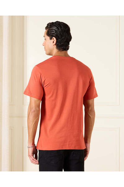 REDTAG Men Orange Basic Graphic T-Shirt