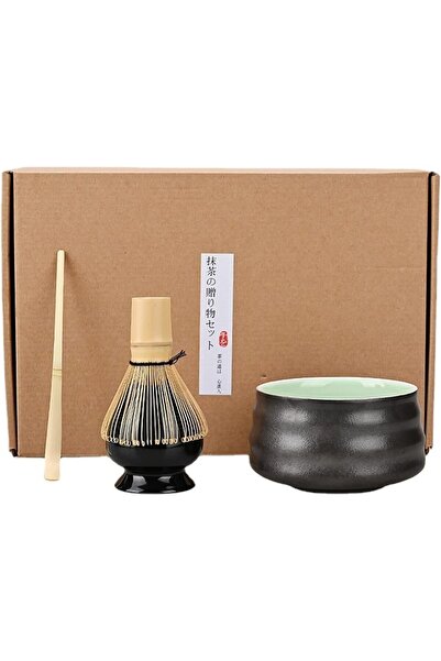 fulina طقم شاي ماتشا مكون من 4 قطع، خلاط أسود، ملعقة تقليدية، يتناسب تمامًا مع شاي ماتشا التقليدي أيضًا