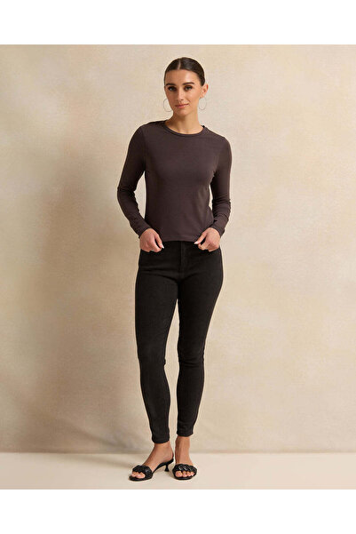 REDTAG Women Charcoal Crew Neck Basic T-Shirt