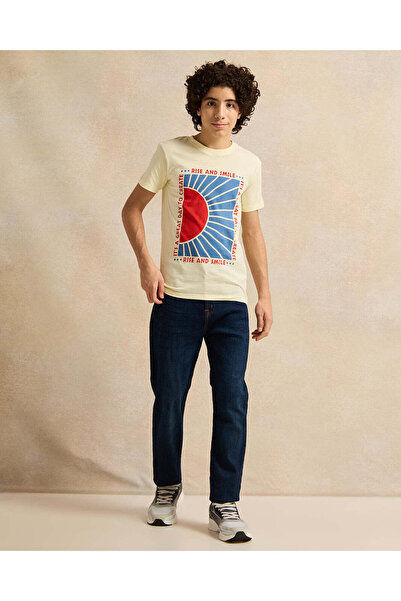 REDTAG Senior Boys Yellow Printed T-Shirt