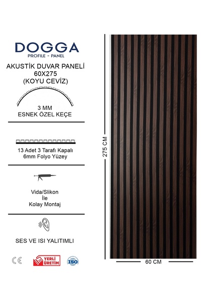 BAKİ AHŞAP Slim Akustik Duvar Paneli , İskandinav Çıtalama Duvar Çıtası 60x275