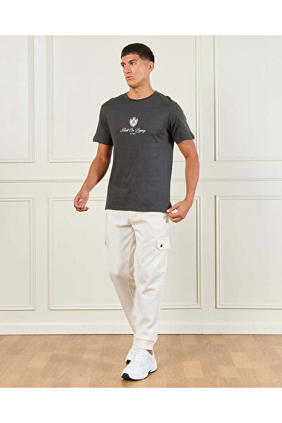 REDTAG Men Charcoal Printed T-Shirt