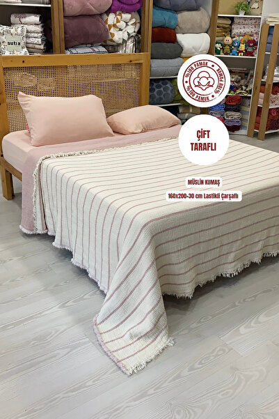 sutra 8 Kat Müslin Yorganlı Çift Kişilik Lastikli Çarşaflı Müslin Uyku Seti