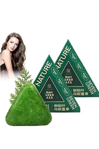 seven creen شامبو وبلسم سفن ناتشورال تراينجل بار، صابون أخضر، صابون أعشاب عثمان، يهدئ ويقوي الشعر للنساء