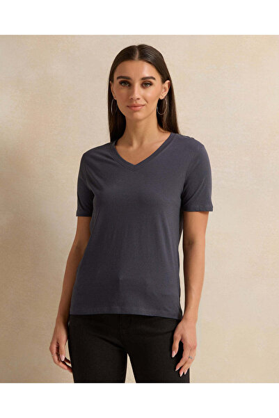 REDTAG Women Charcoal Basic T-Shirt