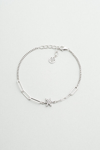 So CHIC... Manolya 18 Ayar Beyaz Altın Kaplama 19 Cm Gümüş Bileklik