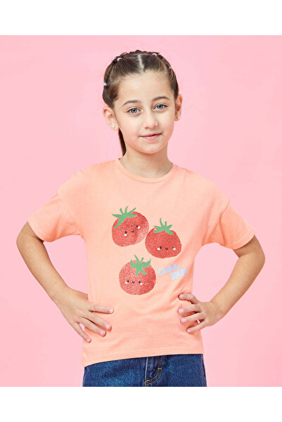 REDTAG تي شيرت برتقالي مطبوع للبنات