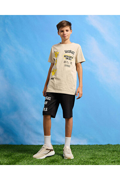 REDTAG Senior Boys Beige Catch Them All Pokémon T-Shirt