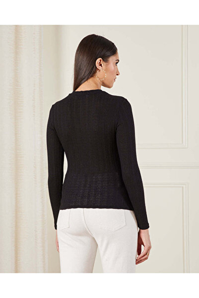 REDTAG Women Black Textured Long Sleeve Top