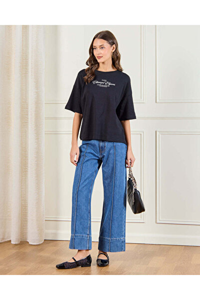 REDTAG Women Black Printed T-Shirt