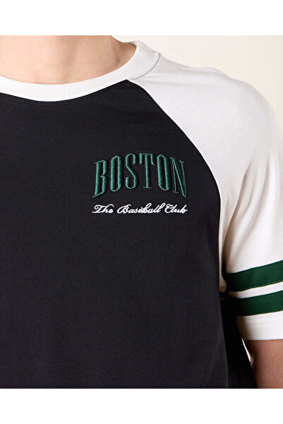 REDTAG Men White And Black Boston Print T-Shirt