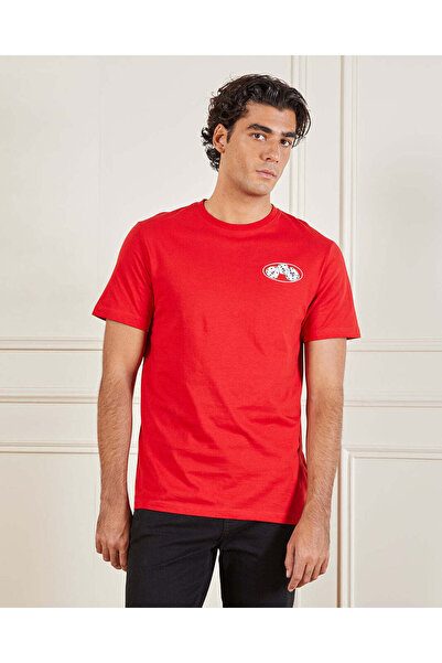 REDTAG Men Red Basic Graphic T-shirt