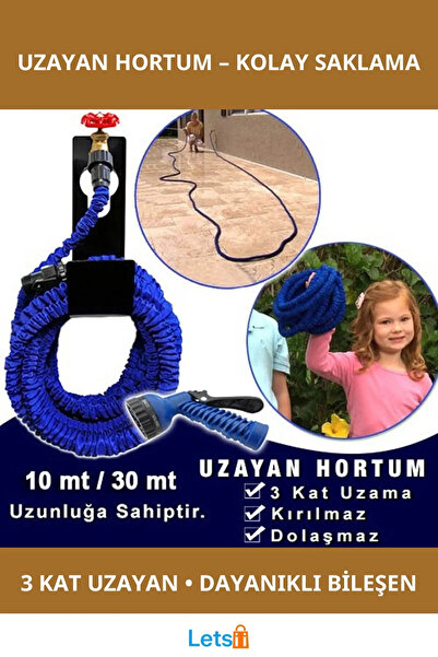 Letsii خرطوم مرن بطول 30 متر مع مسدس، عملي ومتين