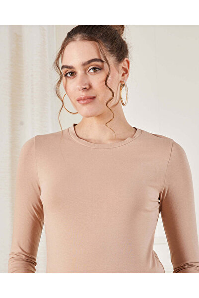 REDTAG Women Beige Crew Neck Basic T-Shirt