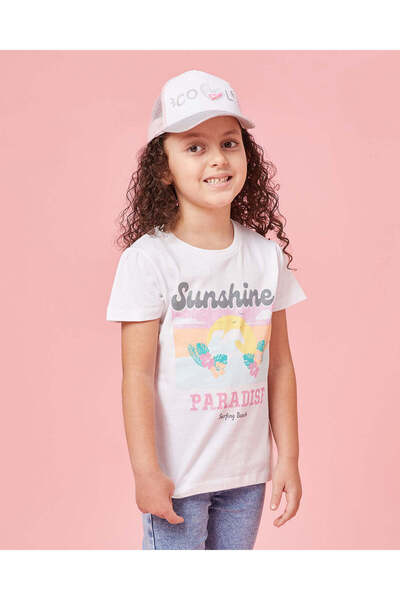 REDTAG Girls White Sunshine Placement Print T-Shirt