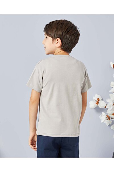 REDTAG Boys Grey Cotton Spandex Loose Fit T-shirt