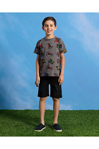 REDTAG Boys Charcoal Spiderman Print Short Sleeve T-Shirt