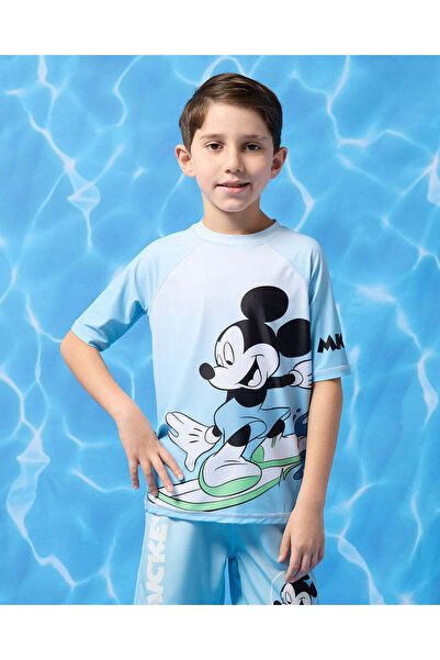 REDTAG Boys Blue Mickey Mouse Print Swimwear T-Shirt
