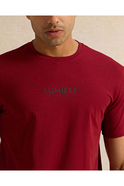 REDTAG Men Burgundy Printed T-Shirt