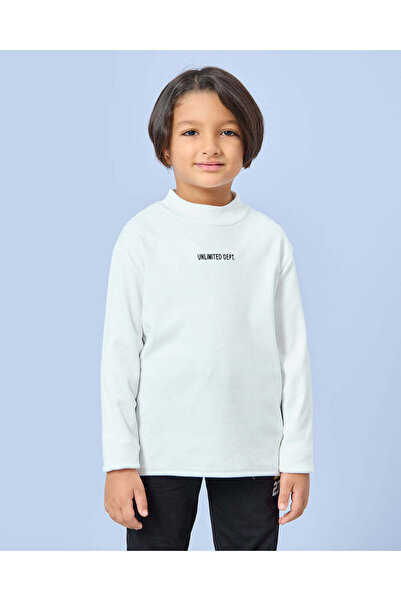 REDTAG Boys White Turtle Neck Long Sleeve T-Shirt