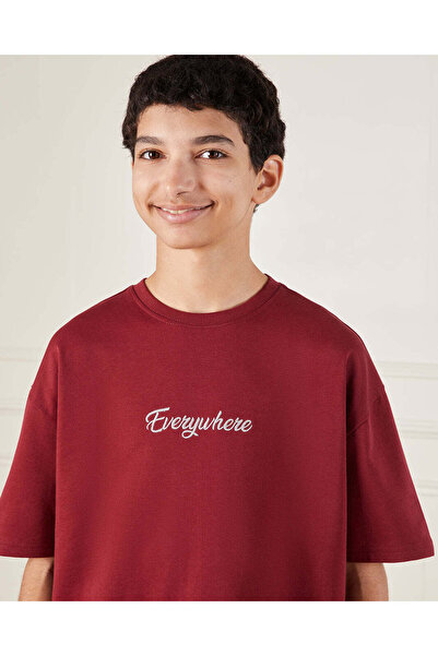 REDTAG Senior Boys Burgundy Printed Oversize T-Shirt
