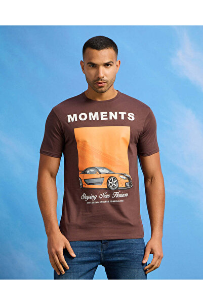 REDTAG Men Brown Graphic T-Shirt